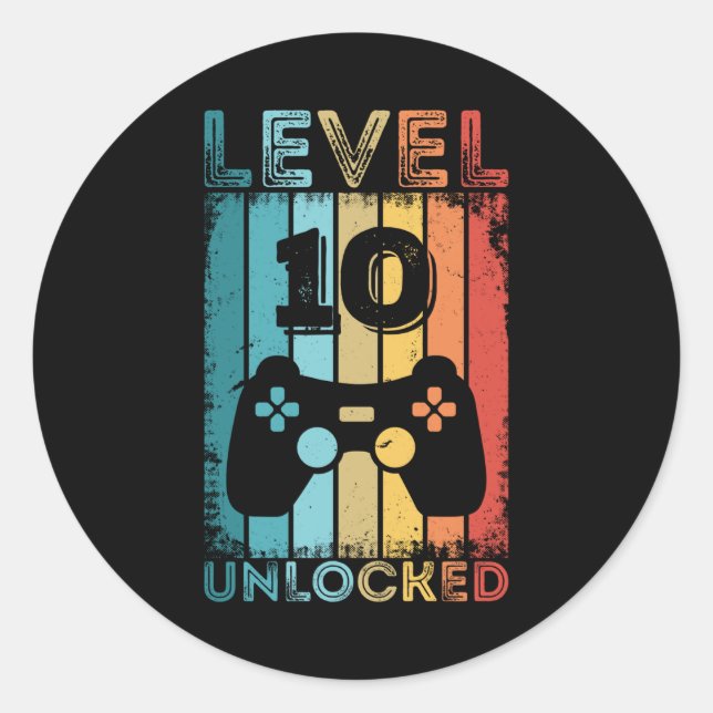 Gaming Level 10 Unlocked 10th Birthday Gift Gamer Classic Round Sticker (Front)