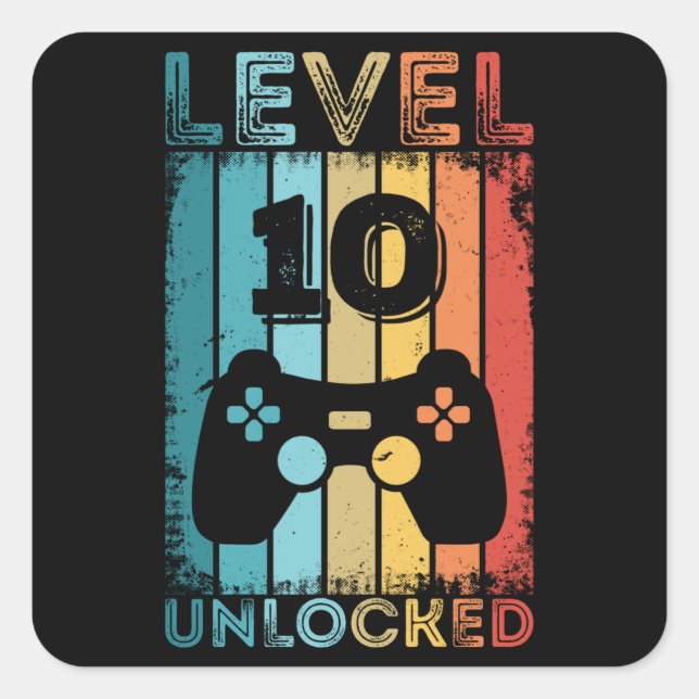 Gaming Level 10 Unlocked 10th Birthday Gift Gamer Square Sticker (Front)