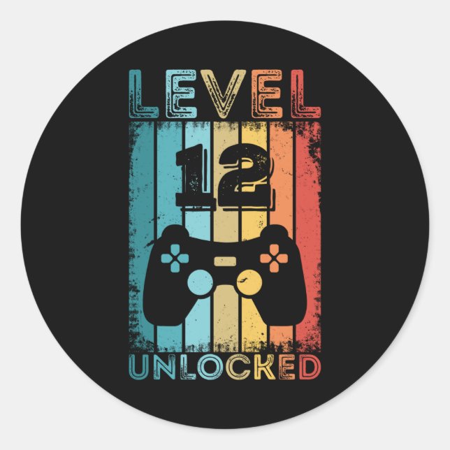 Gaming Level 12 Unlocked 12th Birthday Gift Gamer Classic Round Sticker (Front)