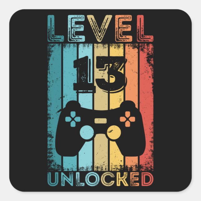 Gaming Level 13 Unlocked 13th Birthday Gift Gamer Square Sticker (Front)