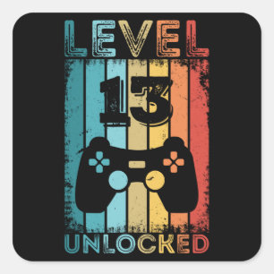 Gaming Level 13 Unlocked 13th Birthday Gift Gamer Square Sticker