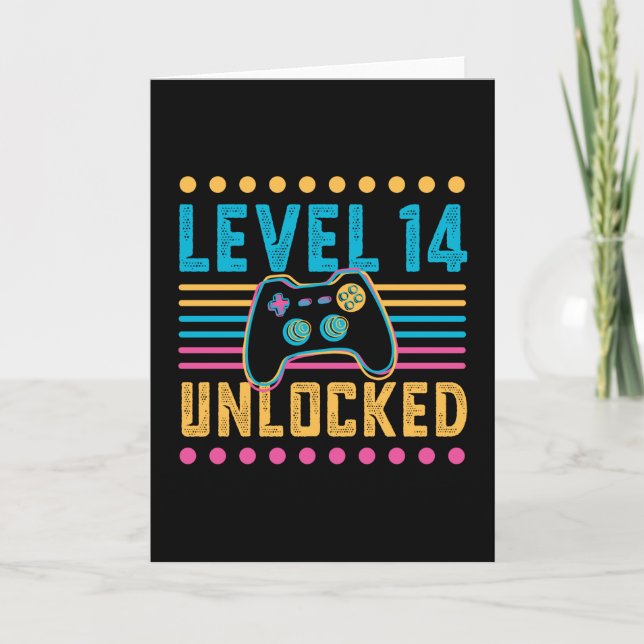 Gaming Level 14 Unlocked 14th Birthday Gamer Gift Card (Front)