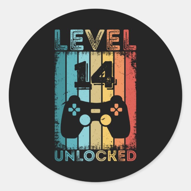 Gaming Level 14 Unlocked 14th Birthday Gift Gamer Classic Round Sticker (Front)