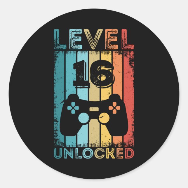 Gaming Level 16 Unlocked 16th Birthday Gift Gamer Classic Round Sticker (Front)