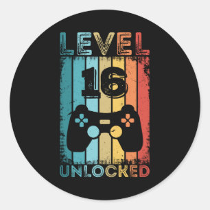 Gaming Level 16 Unlocked 16th Birthday Gift Gamer Classic Round Sticker