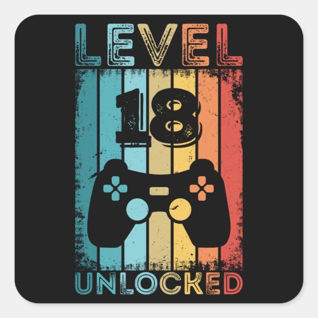 Gaming Level 18 Unlocked 18th Birthday Gift Gamer Square Sticker (Front)