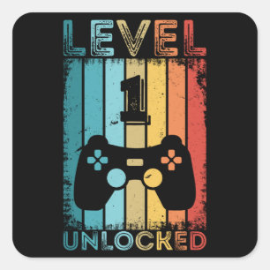 Gaming Level 1 Unlocked 1st Birthday Gift Gamer Square Sticker
