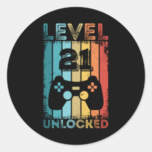 Gaming Level 21 Unlocked 21st Birthday Gift Gamer Classic Round Sticker