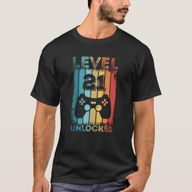 Gaming Level 21 Unlocked 21st Birthday Gift Gamer T-Shirt (Front)