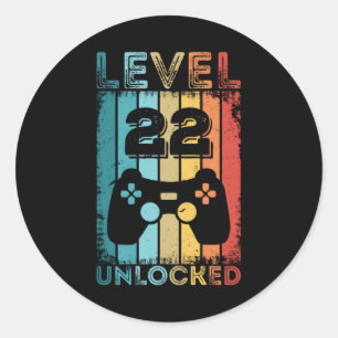 Gaming Level 22 Unlocked 22nd Birthday Gift Gamer Classic Round Sticker