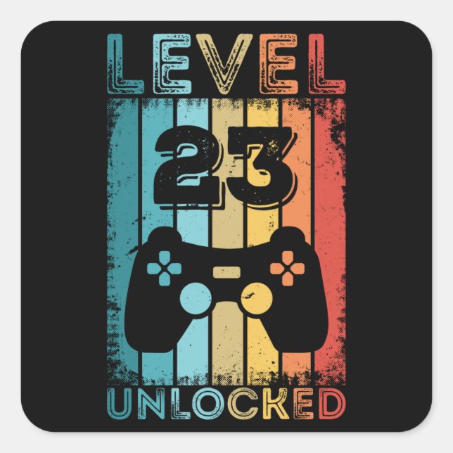 Gaming Level 23 Unlocked 23rd Birthday Gift Gamer Square Sticker (Front)