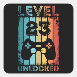 Gaming Level 23 Unlocked 23rd Birthday Gift Gamer Square Sticker