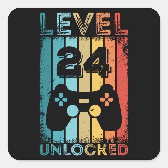 Gaming Level 24 Unlocked 24th Birthday Gift Gamer Square Sticker (Front)