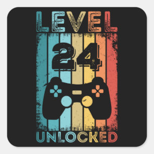 Gaming Level 24 Unlocked 24th Birthday Gift Gamer Square Sticker