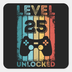 Gaming Level 25 Unlocked 25th Birthday Gift Gamer Square Sticker