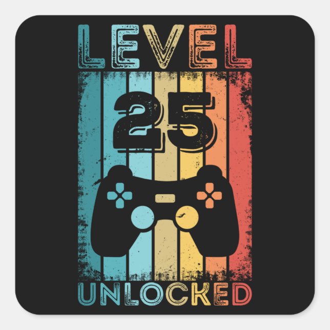 Gaming Level 25 Unlocked 25th Birthday Gift Gamer Square Sticker (Front)