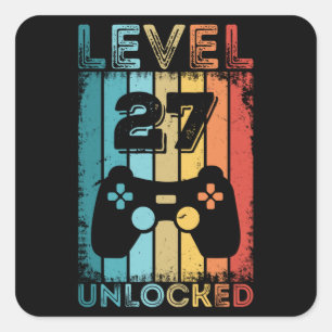 Gaming Level 27 Unlocked 27th Birthday Gift Gamer Square Sticker