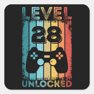 Gaming Level 28 Unlocked 28th Birthday Gift Gamer Square Sticker