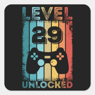 Gaming Level 29 Unlocked 29th Birthday Gift Gamer Square Sticker