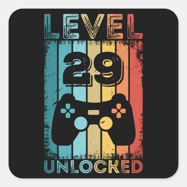 Gaming Level 29 Unlocked 29th Birthday Gift Gamer Square Sticker (Front)