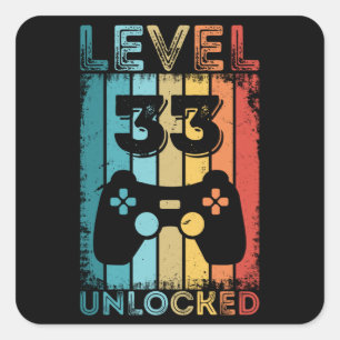 Gaming Level 33 Unlocked 33rd Birthday Gift Gamer Square Sticker