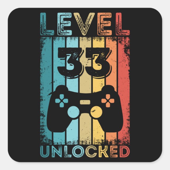 Gaming Level 33 Unlocked 33rd Birthday Gift Gamer Square Sticker (Front)