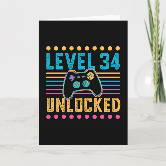 Gaming Level 34 Unlocked 34th Birthday Gamer Gift Card (Front)