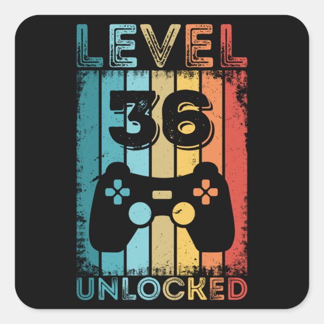 Gaming Level 36 Unlocked 36th Birthday Gift Gamer Square Sticker (Front)