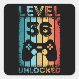 Gaming Level 36 Unlocked 36th Birthday Gift Gamer Square Sticker