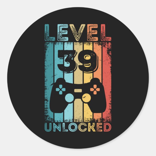 Gaming Level 39 Unlocked 39th Birthday Gift Gamer Classic Round Sticker (Front)