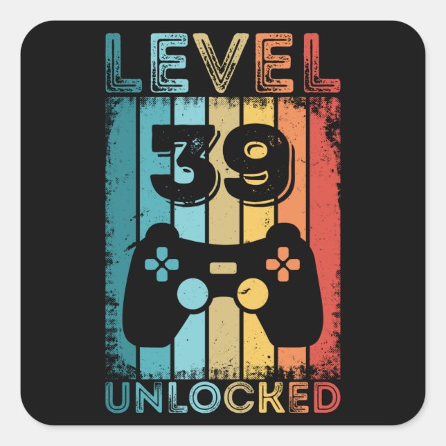 Gaming Level 39 Unlocked 39th Birthday Gift Gamer Square Sticker (Front)