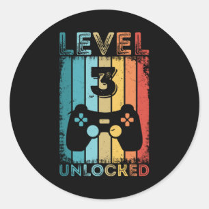 Gaming Level 3 Unlocked 3rd Birthday Gift Gamer Classic Round Sticker