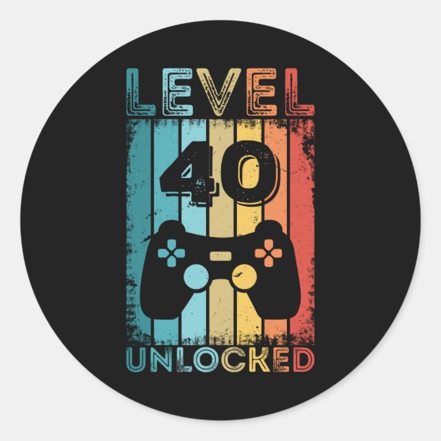 Gaming Level 40 Unlocked 40th Birthday Gift Gamer Classic Round Sticker (Front)