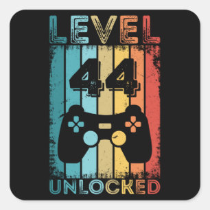 Gaming Level 44 Unlocked 44th Birthday Gift Gamer Square Sticker