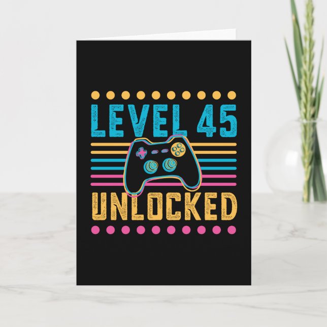 Gaming Level 45 Unlocked 45th Birthday Gamer Gift Card (Front)