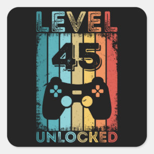 Gaming Level 45 Unlocked 45th Birthday Gift Gamer Square Sticker