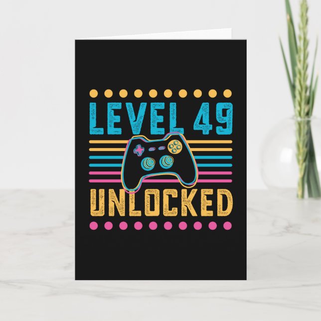 Gaming Level 49 Unlocked 49th Birthday Gamer Gift Card (Front)