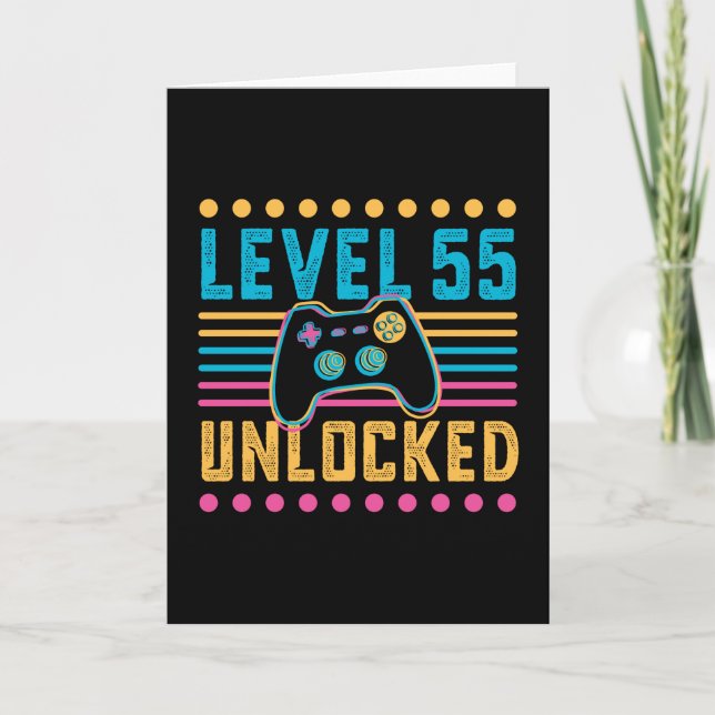 Gaming Level 55 Unlocked 55th Birthday Gamer Gift Card (Front)