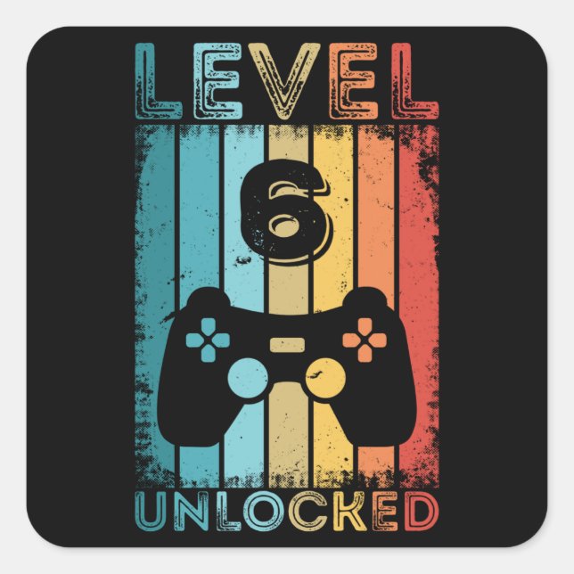 Gaming Level 6 Unlocked 6th Birthday Gift Gamer Square Sticker (Front)