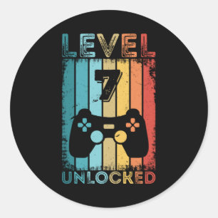 Gaming Level 7 Unlocked 7th Birthday Gift Gamer Classic Round Sticker