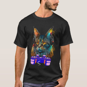 Gaming Maine Coon Cat Player Animal Video Gamer  M T-Shirt