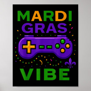 Gaming Mardi Gras Vibe Retro Video Game Controller Poster