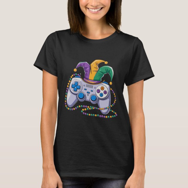 Gaming Mardi Gras Video Game Controller Jester For T-Shirt (Front)