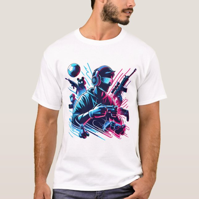 Gaming Mode Activated - Neon Gamer Art T-Shirt (Front)