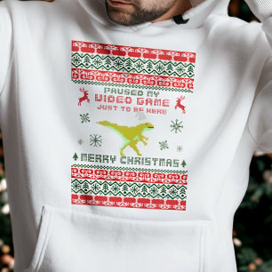 Gaming Paused Dinosaur Retro Funny Ugly Christmas Hoodie