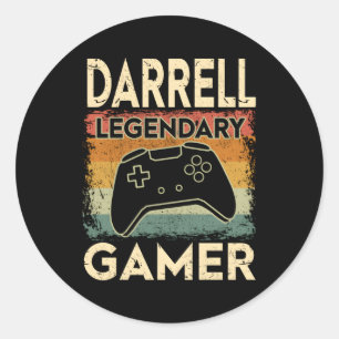 Gaming Personalised Name Darrell Legendary Gamer Classic Round Sticker