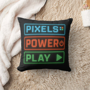 Gaming Pillow – Pixels Power Play Neon Gamer Decor