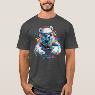 Gaming Polar Bear Colorful Headset Art Gamer Polar T-Shirt