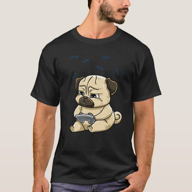 Gaming Pug Pew Gamepad Cute Hobby Dog Video Game P T-Shirt (Front)