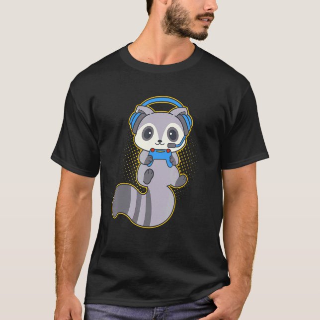 Gaming Racoon  Racoon With Gaming Headset And Co T-Shirt (Front)